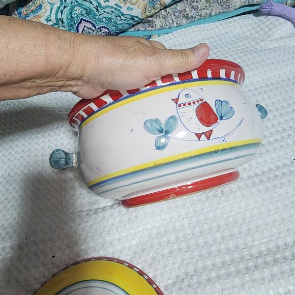 ITALIAN EUC BIRDIE CASSAROLE DISH WITH LID CERAMIC - Picture 7 of 9